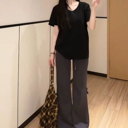 Mid Rise Plain Wide Leg Pants