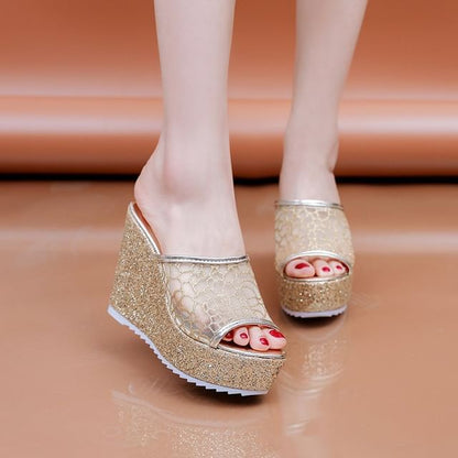 Glitter Plain Sandals Wedge Slide