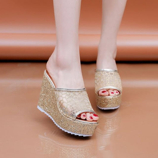 Glitter Plain Sandals Wedge Slide