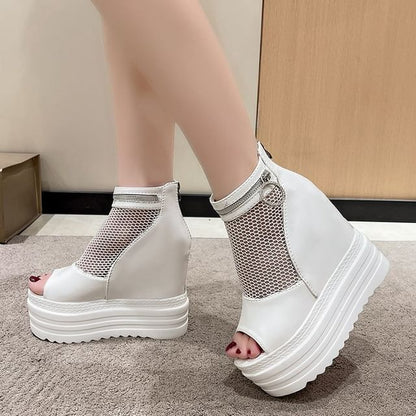 Mesh Wedge Platform Sandals Hidden