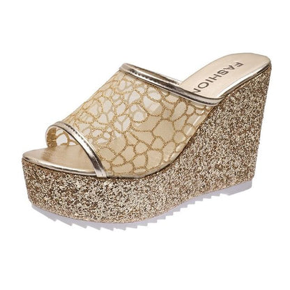 Glitter Plain Sandals Wedge Slide