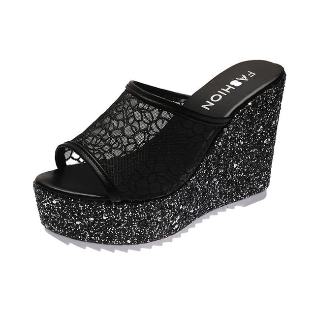 Glitter Plain Sandals Wedge Slide