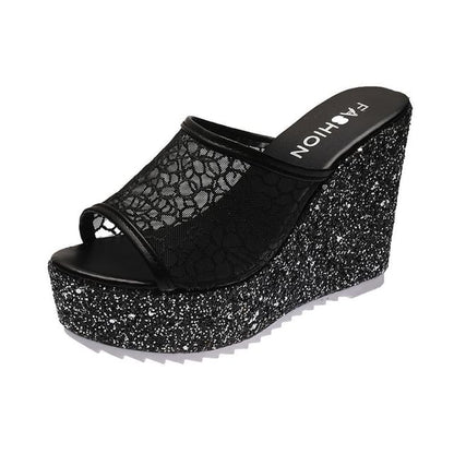 Glitter Plain Sandals Wedge Slide