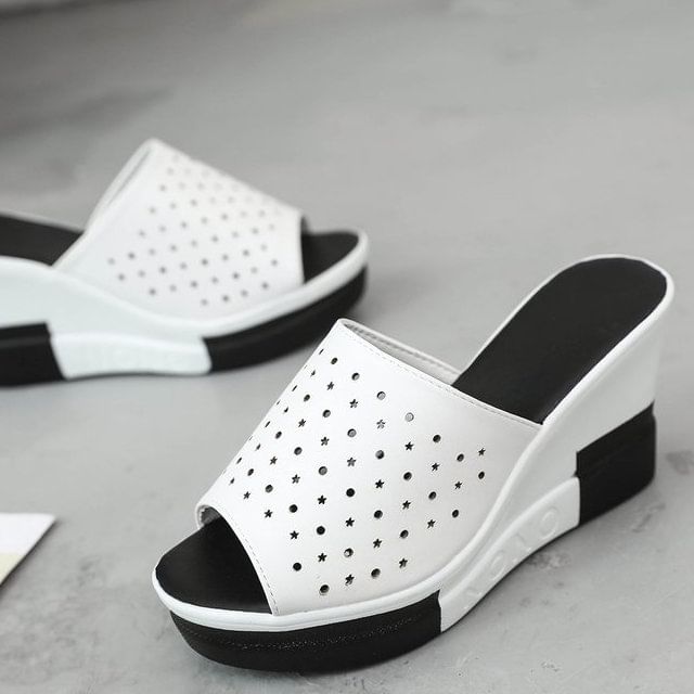 Plain Wedge Sandals Pointelle Slide