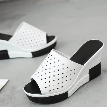 Plain Wedge Sandals Pointelle Slide
