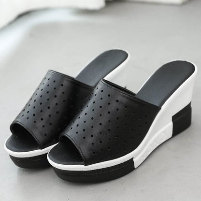 Plain Wedge Sandals Pointelle Slide