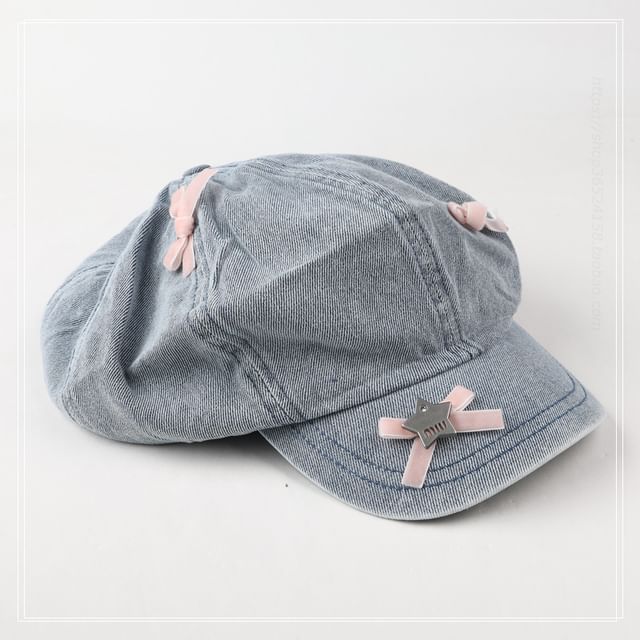 Ribbon Denim Newsboy Cap