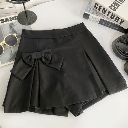 High Waist Plain Side-Slit Skort