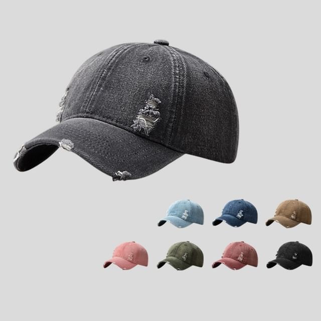 Distressed Denim Washed Baseball Cap