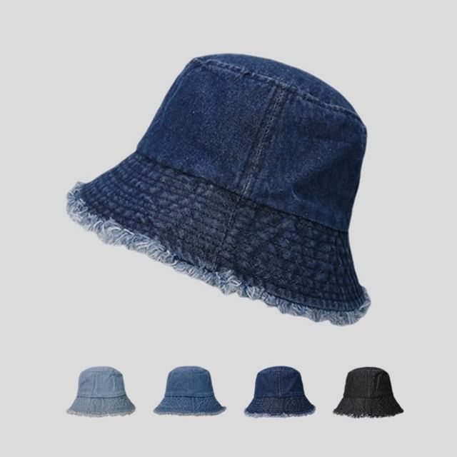 Bucket Hat Washed Frayed Denim