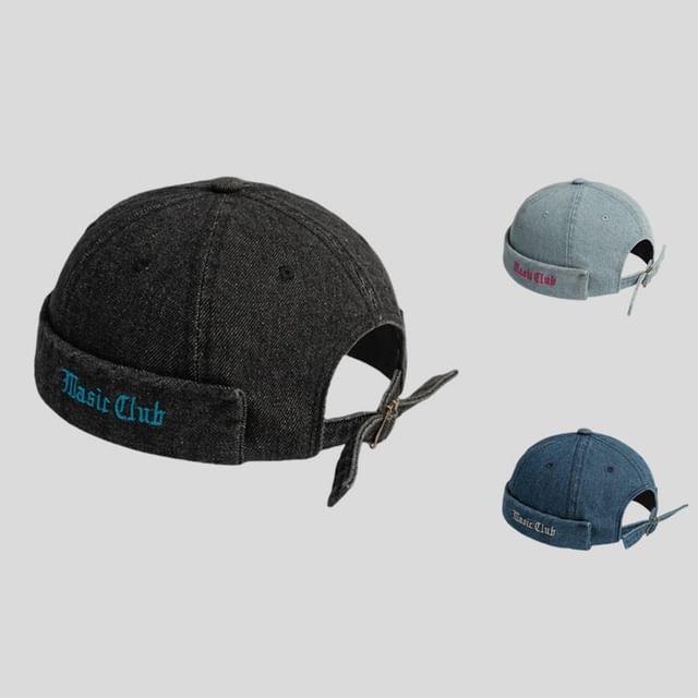 Embroidered Lettering Hat Denim Washed Brimless