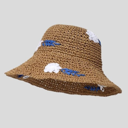 Hat Floral Woven Sun Accent