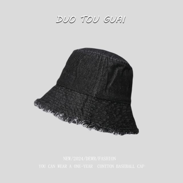 Bucket Hat Washed Frayed Denim