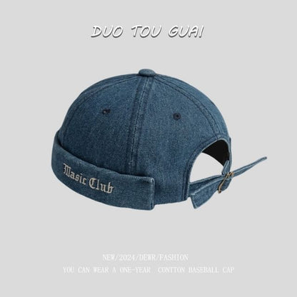 Embroidered Lettering Hat Denim Washed Brimless