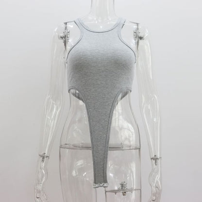 Sleeveless Crew Neck Plain Bodysuit Top