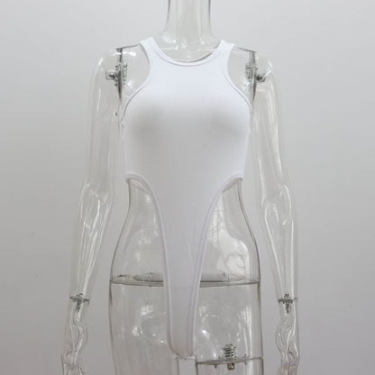 Sleeveless Crew Neck Plain Bodysuit Top