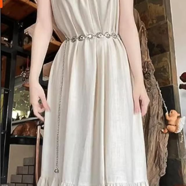 Spaghetti Strap Scoop Neck Plain Maxi A