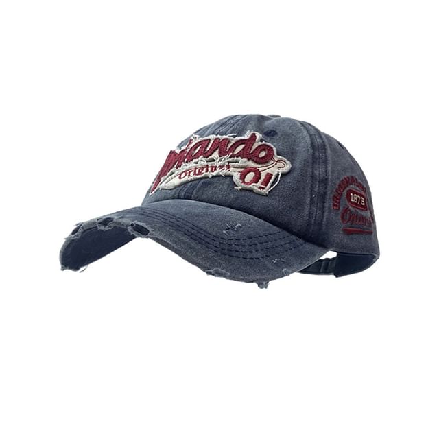 Baseball Washed Lettering Applique Cap Distressed