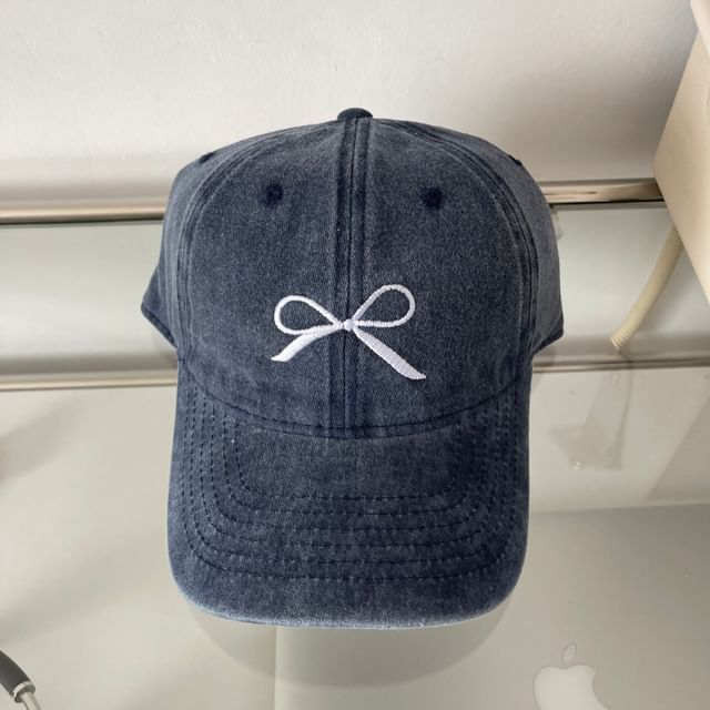 Cap Embroidered Bow Baseball Washed