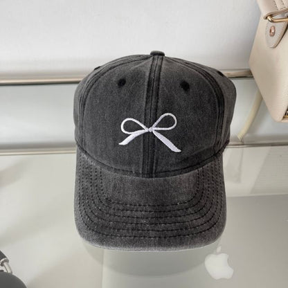 Cap Embroidered Bow Baseball Washed