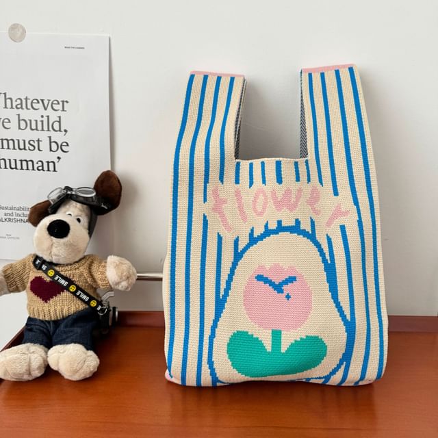 Flower Knit Tote Bag