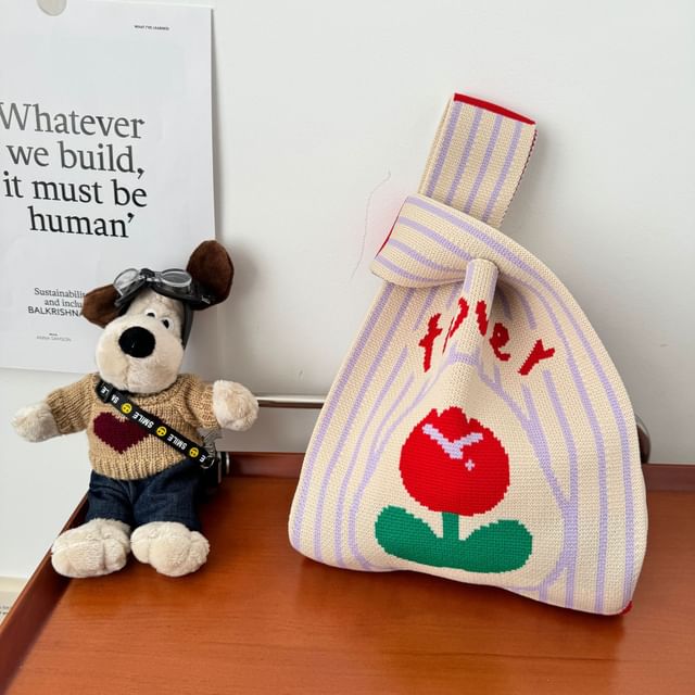 Flower Knit Tote Bag