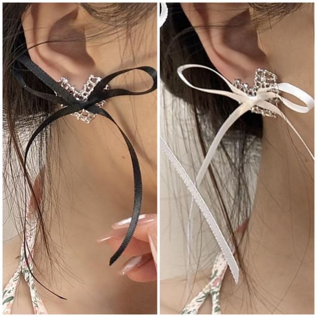 Ribbon Heart Alloy Stud Earring