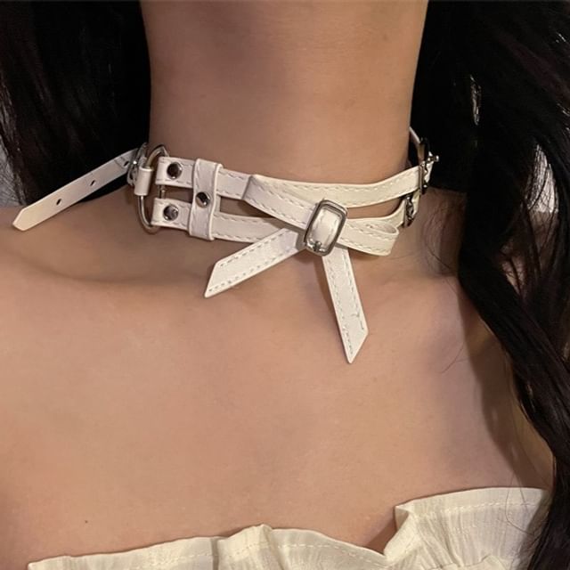 Bow Layered Faux Leather Choker