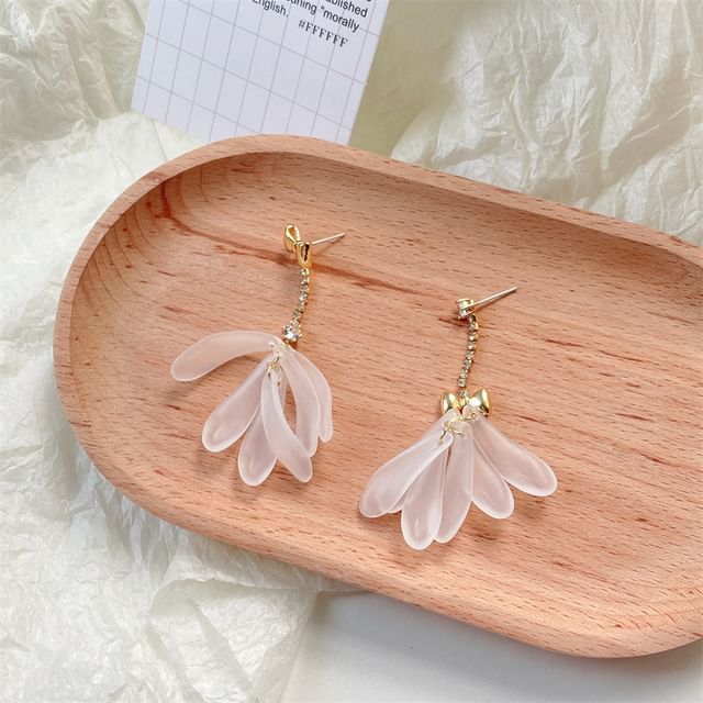 Floral Rhinestone Asymmetrical Dangle Earring