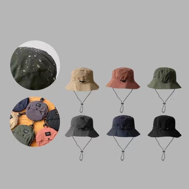 Plain Drawstring Bucket Hat