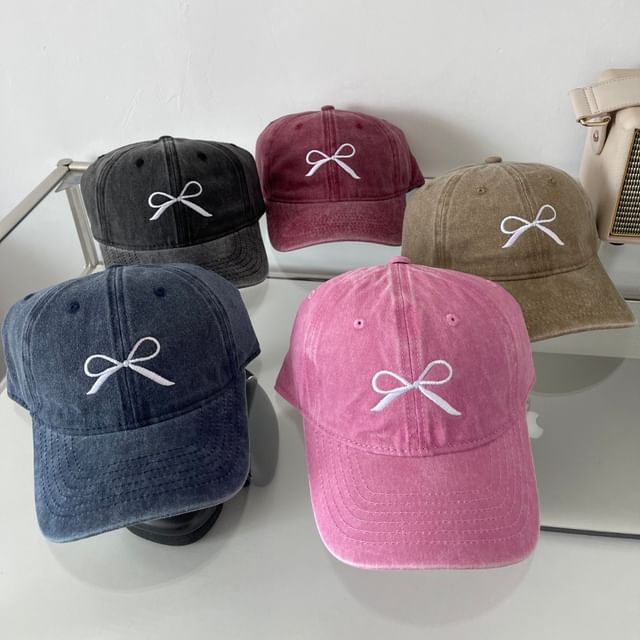 Cap Embroidered Bow Baseball Washed