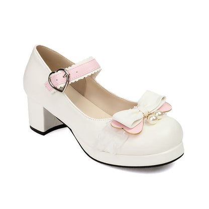 Bow Platform Chunky Heel Mary Jane Pumps