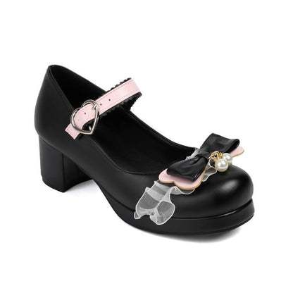 Bow Platform Chunky Heel Mary Jane Pumps