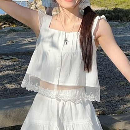 Lace Trim Cami Top / High Waist A-Line Skirt (Various Designs)