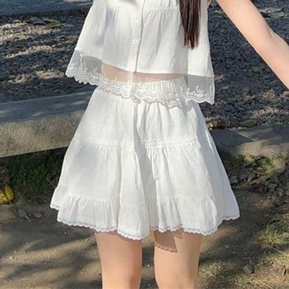 Lace Trim Cami Top / High Waist A-Line Skirt (Various Designs)