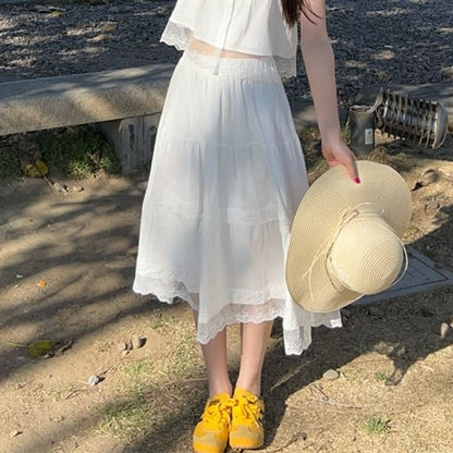 Lace Trim Cami Top / High Waist A-Line Skirt (Various Designs)