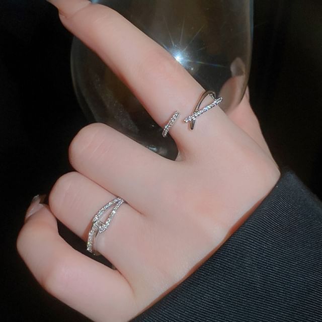 Rhinestone Alloy Open Ring (Various Designs)