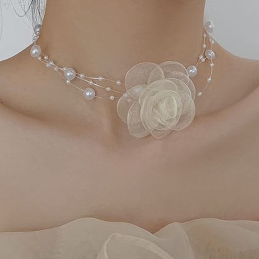Faux Pearl / Floral Layered Choker