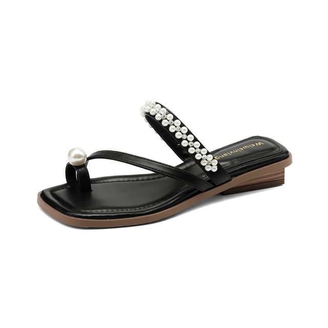 Faux Pearl Toe Loop Slide Sandals