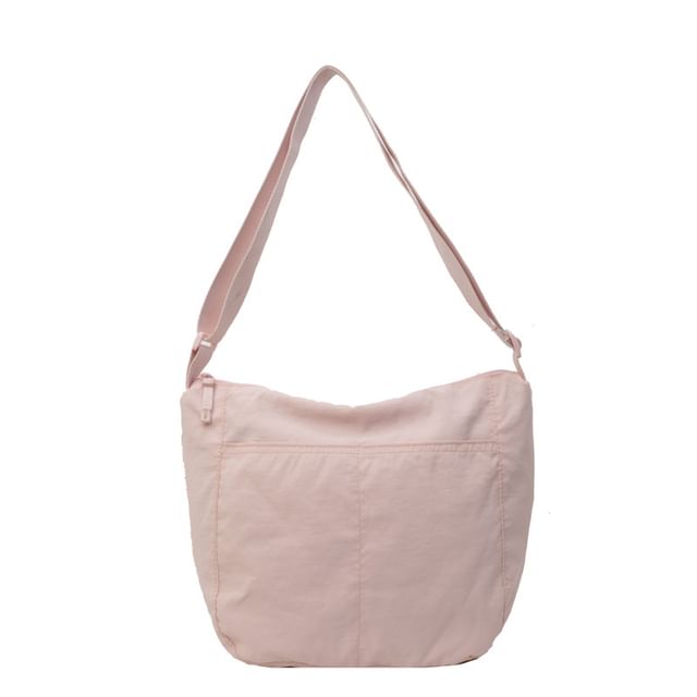 Plain Zip Nylon Shoulder Bag