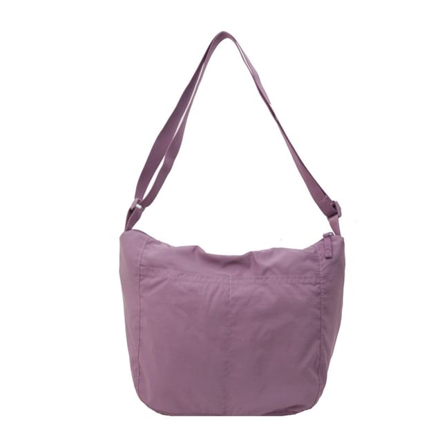 Plain Zip Nylon Shoulder Bag