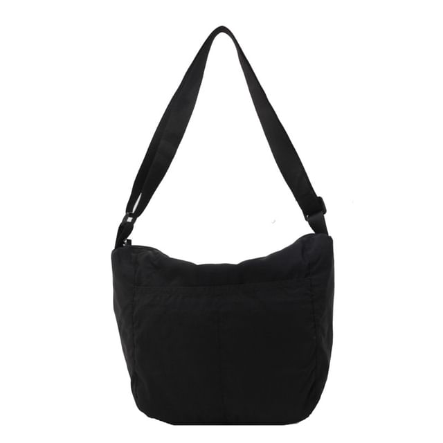 Plain Zip Nylon Shoulder Bag