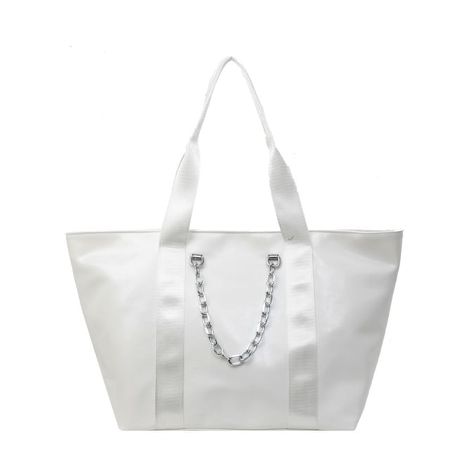 Faux Leather Chained Tote Bag