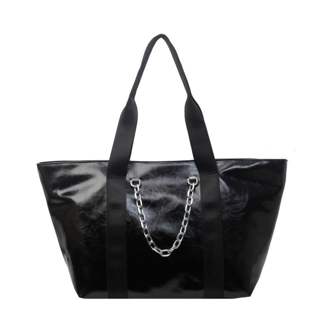 Faux Leather Chained Tote Bag