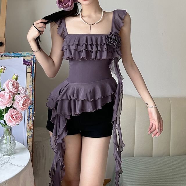 Plain Ruffle Trim Camisole Top