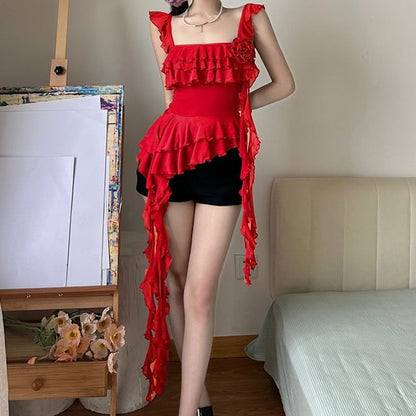 Plain Ruffle Trim Camisole Top