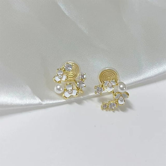 Boucles d'oreilles à tige en alliage avec fausses perles et strass