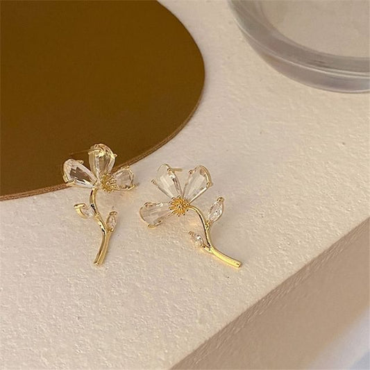 Boucles d'oreilles à tige en alliage avec cristaux artificiels floraux