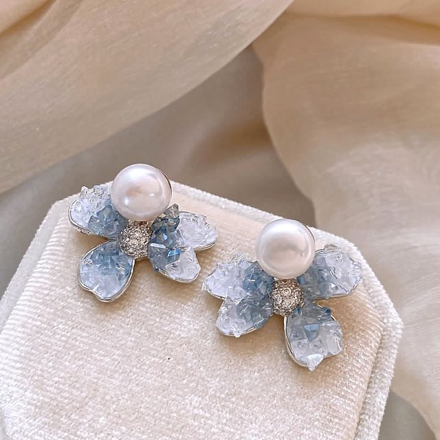 Boucles d'oreilles pendantes en alliage avec fausses perles et cristaux imitation fleurs