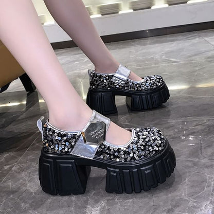 Platform Sequined Mary Jane Shoes